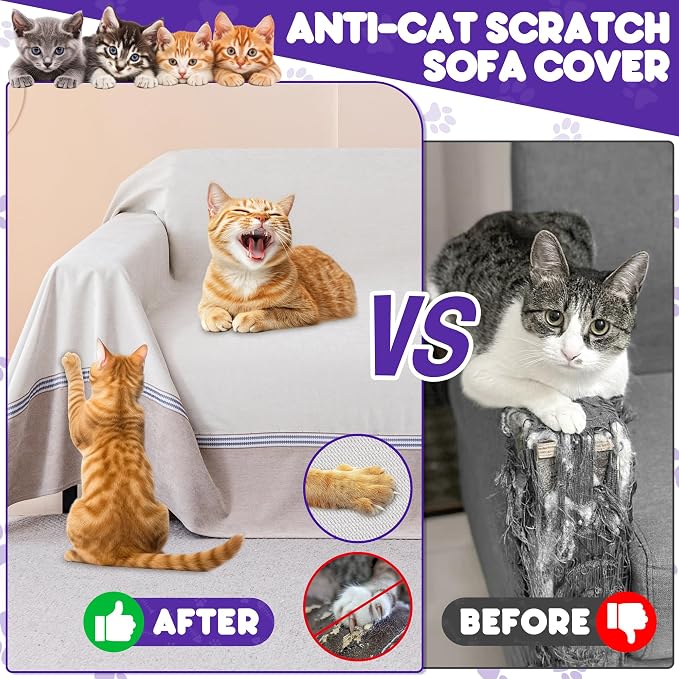 Loiion Cat Scratch Proof Furniture Protector Waterproof Sofa Cover 150"x91" | Pet-Friendly Couch Protector, Anti-Scratch & Anti-Slip Sofa Cover For Cats Dogs Kids, Machine Washable - Image 2