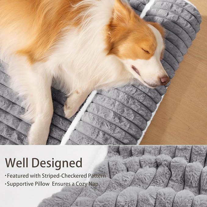 Orthopedic Large Dog Bed Pillow Pet Sofa Bed 36''X24'' Grey | Egg-Crate Foam Pet Couch Large Sized Dog, Waterproof Removable Washable Cover,Furry Puppy Crate Mat With Nonskid Bottom - Image 5
