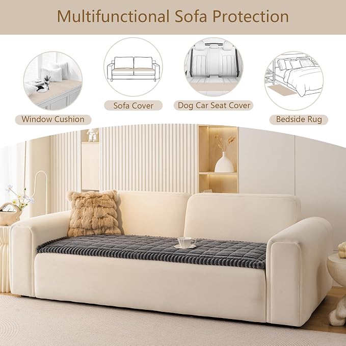 MEETSKY Couch Covers for 3 Cushion Sofa Pet Friendly, Non Slip Couch Cover for Dogs Washable, Soft Sofa Covers Couch Protector Covers, Dog Mat for Couches, Dark Grey, 27.6" x 82.7" - Image 4