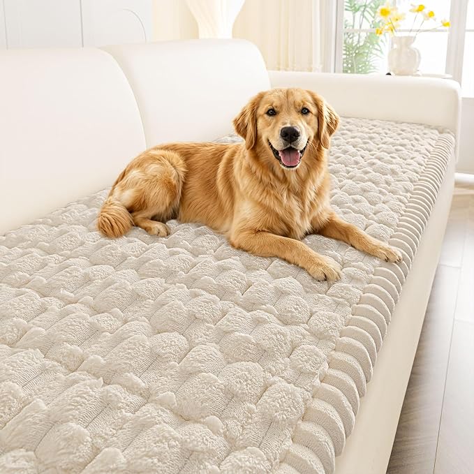 Smiry Non Slip Couch Covers for Dogs, Scratch Resistant Pet Sofa Protector | Machine Washable Soft Fuzzy Thick Furniture Cover for Sofa Loveseat Sectional Large Dogs, Apricot, 27.6" x 95" by Smiry