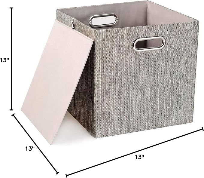 Posprica 3X Thicker Fabric Storage Cubes 13 inch Collapsible Storage Bins for Organization, Cubby Storage Baskets for Organizing Shelf Cabinet Bookcase Boxes, Set of 4, Coffee - Image 8