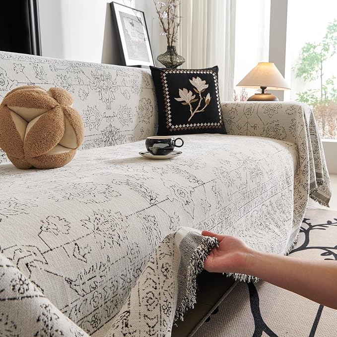 ROOMLIFE Couch Cover Boho Sofa Covers for 3 Cushion Couch Washable | Furniture Protector Sofa Couch Cover for Dogs, Soft Breathable Sofa Slipcover, Couch Throw Blankets with Tassels 71''X118'' by ROOMLIFE