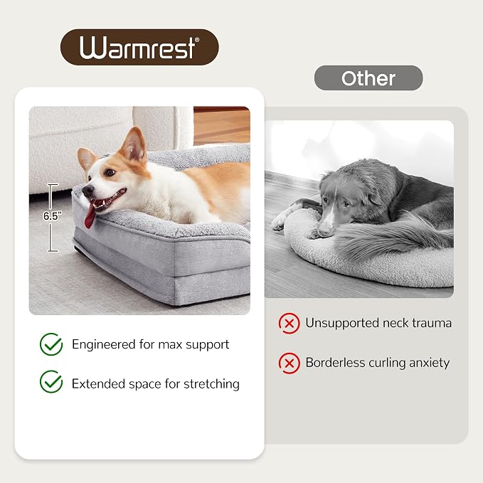 Orthopedic Dog Beds for Medium Size Dogs, Waterproof Egg-Crate Foam Pet Couch Bed with Soft Sides, Non-Slip Dog Sofa with Fleece Removable Washable Cover, 35"L Supportive Pet Sofa, Light Grey - Image 6