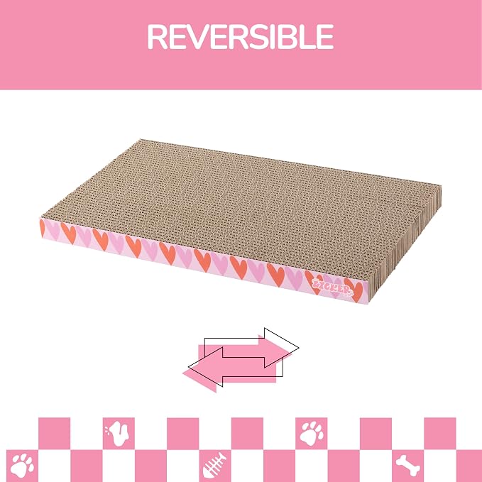 Naomi 18" x 10" Reversible Corrugated Cardboard Cat Scratcher Pads with Catnip, 5-Pack, Pink/Red Hearts Pattern Modern Furniture Protector CSR1009E - Image 6