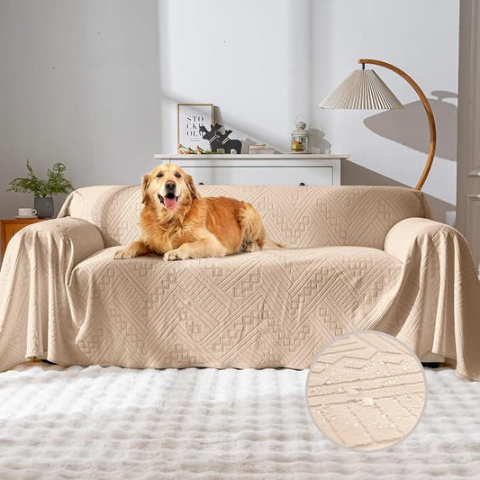 Waterproof Couch Cover for Dogs, Reversible Anti-Scratch Sofa Slipcover, Pet-Friendly and Anti-Slip Sofa Covers Washable with 3 Cushions (71×134in/Khaki) by YUEANG