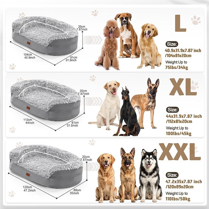 Gimars 3.7 inch Thickened Orthopedic Dog Beds for Extra Large Dogs, Supportive Dog Sofa Bed with 28D Egg-Crate Foam, Removable Washable Plush Cover, Waterproof Lining for Puppy, Senior - Image 8