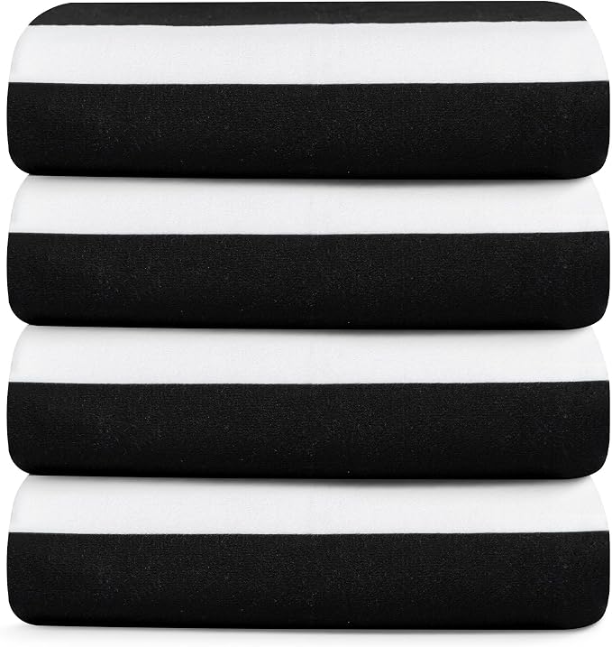 Touchat 4 Pack Beach Towels Oversized 30'' x 60'' Microfiber Pool Swim Bath Camping Travel Cabana Stripe Quick-Dry Super Absorbent Lightweight Sand Free Towel for Adults, Multi-Functional，Black - Image 9