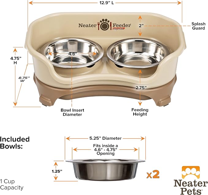 Neater Feeder Express Mess Proof Cat Bowls Elevated, No Spill Feeding Station, Stainless Steel Dishes for Food and Water, Raised Bowls for Indoor Cats, No Fatigue Whisker Friendly Dish, Cappuccino - Image 6