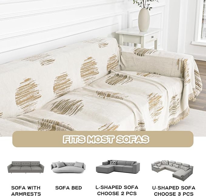 MEETSKY Sofa Covers for Dogs Sofa Covers for 2 Cushion Couch Sofa Chenille Sofa Slipcover Couch Covers for Sectional L Shaped Couch Pets Protector Furniture Covers, 71" x 118", Khaki - Image 5