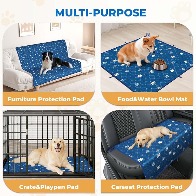 Fostanfly Washable Pee Pads for Dogs, Ultra-Absorbent, 36"x48"-2 Pack, Blue | Leak-Proof, Waterproof, Non-Slip, Large Reusable Pee Pads for Puppy Potty Training, Crate and Playpen with 8 Tie Straps - Image 7