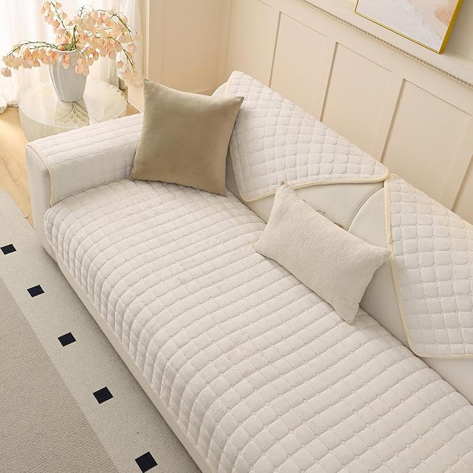 Plush Couch Cover for Dogs Washable, Non Slip Sofa Covers for Pets, Sectional Cushion Protector for 3-4 Cushion L Shape Sofa (36"x94", White) by Unknown