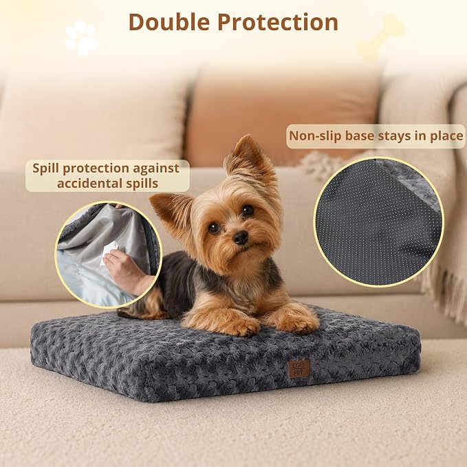 EGOHOME Dog Bed for Small Dogs, Shredded Memory Foam, Washable, Non-Slip | Balanced Support Foam, CertiPUR-US, Removable Washable Cover, Rose Velvet, Dog Crate Bed & Kennel Pad, 23 x 18 Inch, Gray - Image 4