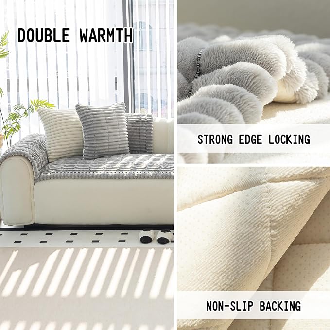 Sofa Couch Cover, Sofa Covers for Dogs Washable, Non-Slip Striped Sofa Slipcovers for Sectional Sofa, Sofa Cover Furniture Protector for L Shaped(Light Grey, 27.6"x 70.9") - Image 2