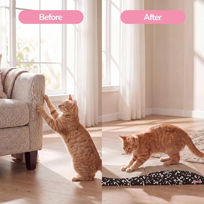 Eero 32" Modern Foldable Lounge Cat Scratcher with Catnip, Large Corrugated Cardboard Sofa Scratching Pad for Indoor Cats, Composition Notebook, Black/White CSR1011B - Image 7