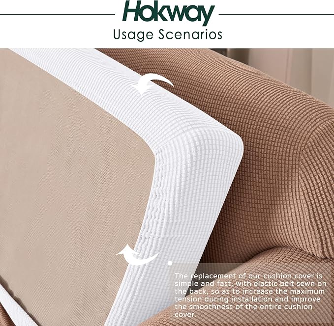 Hokway Couch Cushion Covers Stretch Cushion Covers Sofa Seat Cushion Slipcover Cushion Protector(White, Medium) - Image 5