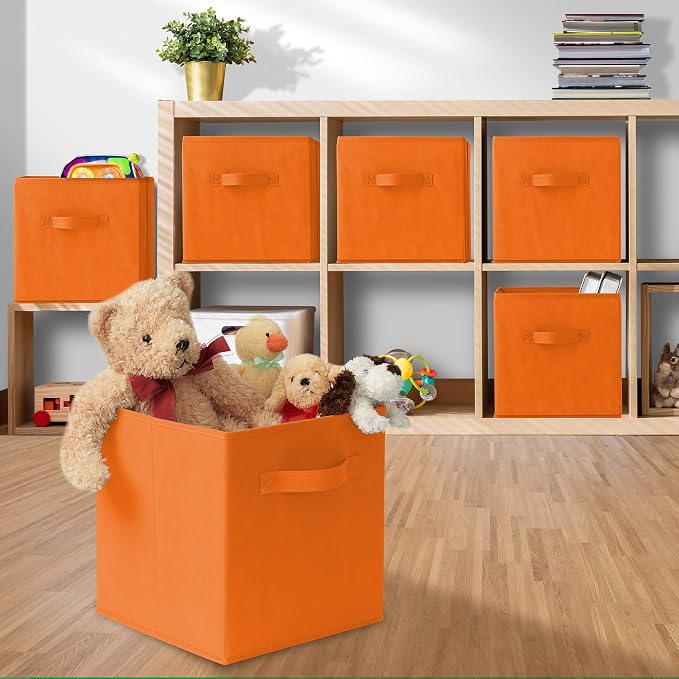 Casafield Set of 12 Collapsible Fabric Cube Storage Bins, Orange - 11" Foldable Cloth Baskets for Shelves, Cubby Organizers & More - Image 5