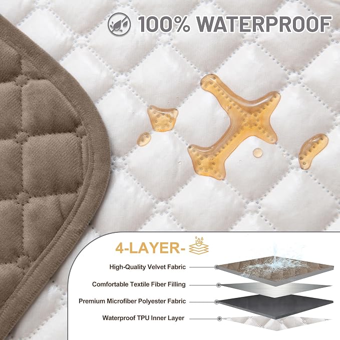 Sectional Couch Covers for Dogs 100% Waterproof Corner L Shaped Sofa Cover Pet Friendly Velvet Washable Anti Slip L Shape Modular Sofa Slipcover Protector with Pockets (Khaki, Small) - Image 3