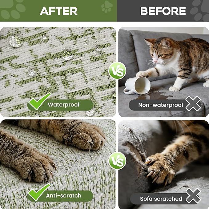 Green 71"x134" Waterproof Sectional Sofa Cover Boho Couch Protector for Pet | Anti Scratch Furniture Protector Pet Friendly Washable Soft Thick Chenille Couch Slipcover for 2-3 cushion, Sectional Sofa - Image 3