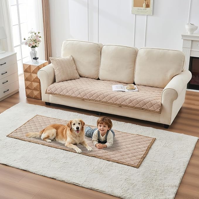 beeweed Couch Covers for Sofa, Couch Covers for Dogs Washable, Non Slip Plush Sofa Slipcovers, Couch Furniture Protector Pet Friendly, Diamond Pattern, Khaki, 27.6” x 82.7” - Image 5