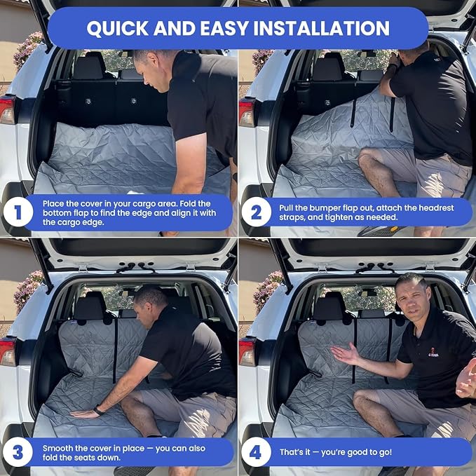 4Knines Split Cargo Liner for SUV – For Dogs & Pets, Heavy-Duty, Waterproof Trunk Mat & Cargo Cover – Fits 60/40 Split Bench & Armrest Pass-Through – Machine Washable, Non-Slip, Durable (Small, Black) - Image 7