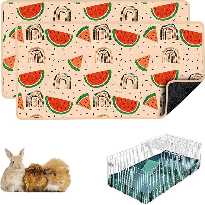 Guinea Pig Bedding, 49x24in 2 Pack Washable Guinea Pig Cage Liners, Waterproof Reusable & Anti Slip, Super Absorbent Guinea Pig Pee Pad for Midwest Cage, Small Animal, Rabbit, Bunny, Beige by cimiycob