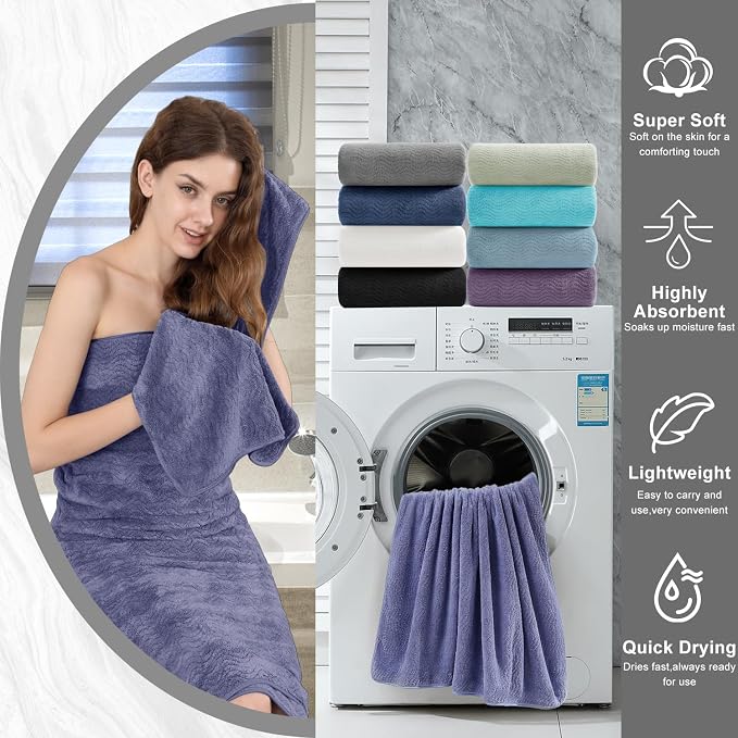 8 Piece Bath Towel Set |2 Oversized Large Bath Sheet,2 Hand Towels,4 Washcloths| Ultra Soft Bath Towel Set for Bathroom Hotel Gym Spa,Highly Absorbent Quick Dry Bathroom Towel Collections,Wedgewood - Image 8