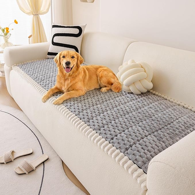 Faux Fur Couch Cover for Dogs Washable, Soft Cozy Non Slip Sectional Sofa Cover, Pet Couch Covers for 3 Cushion Sofa L Shaped, Furniture Protector for Pets Kids(Grey,28"x59") by WelcometoXSlive