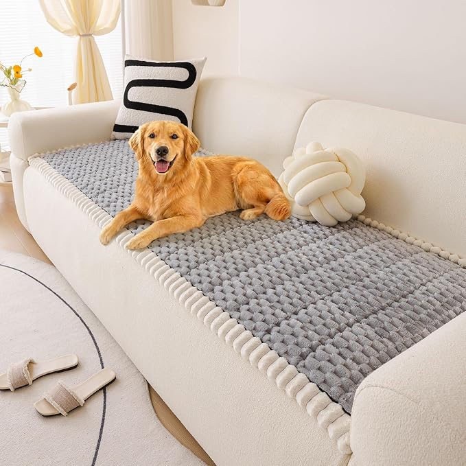 Faux Fur Couch Cover for Dogs Washable, Soft Cozy Non Slip Sectional Sofa Cover, Pet Couch Covers for 3 Cushion Sofa L Shaped, Furniture Protector for Pets Kids(Grey,28"x82") by WelcometoXSlive