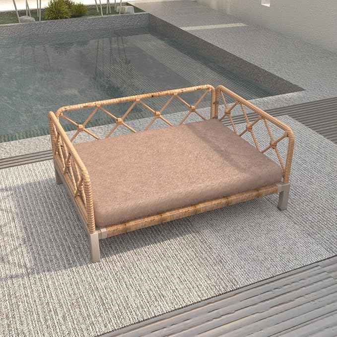 Elevated Waterproof Dog Beds with Egg Crate Foam Support Pet Bed, Outdoor Dog Sofa Bed PE Wicker Orthopedic Pet Couch Bed with Washable Removable Cushion for Medium, Small Dogs, Brown - Image 7
