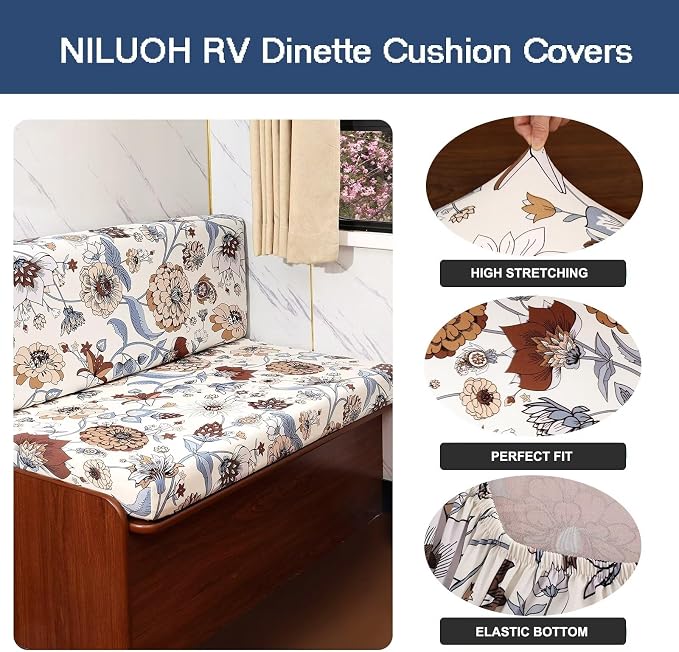 NILUOH RV Dinette Cushion Covers,Stretch Camper Cushion Slipcovers Replacement Sofa Cushions Washable Loveseat Slipcovers for Travel Trailer Couch (2 Bench Cover & 2 Backrest Cover, Color21) - Image 2