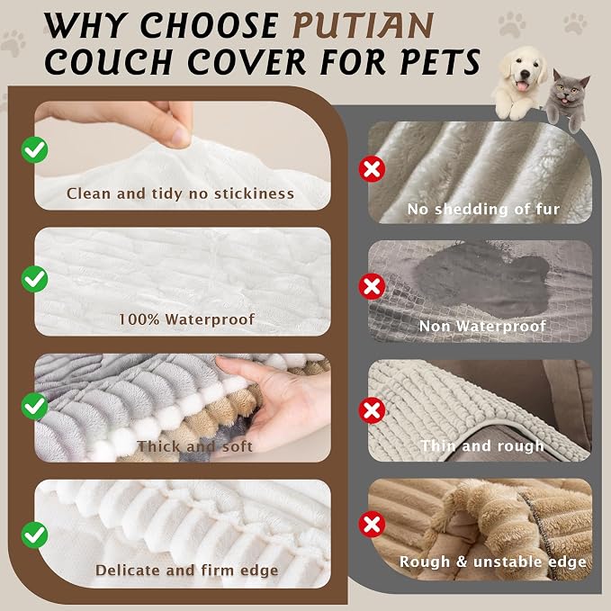 PuTian 100% Waterproof Fuzzy Couch Cover for Dogs White 27.6"x27.6" | Pet Friendly Dog Mat for Couch, Waterproof Sofa Protector, Scratch Resistant Furniture Cover for Dogs, Machine Washable - Image 4