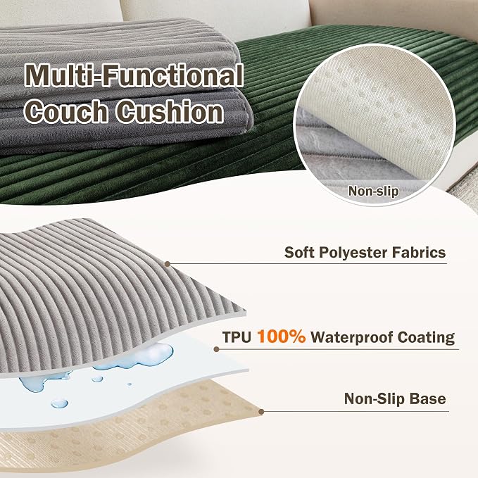 MEETSKY 100% Waterproof Couch Cover for Sectional Sofa, 2 Pieces Washable Non Slip Couch Covers for 2 Cushion L Shape, Sofa Slipcover Furniture Protector for Dogs, Light Grey, Large, 35"x63"+35"x63" - Image 3
