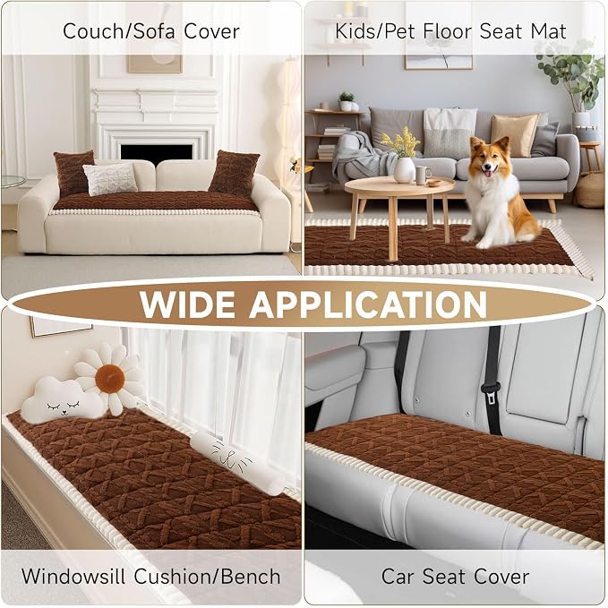 OTOB Sofa Covers for 3 Cushion Couch Washable, All Seasons Non Slip Fuzzy Pet Couch Cover, Soft Plush Geometric Jacquard Sofa Slipcovers, Kids Pet Friendly Dog Bed Mats (Dark Coffee, 27.6" x 70.9") - Image 5