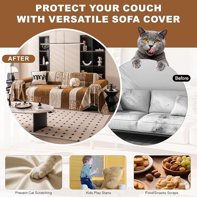 ROOMLIFE Boho Couch Covers for Sofa Washable for 2 Cushion Couch Chenille | Furniture Protector Sofa Couch Cover for Dogs, Soft Breathable Sofa Slipcover, Couch Throw Blankets with Tassels 71''X118'' - Image 7