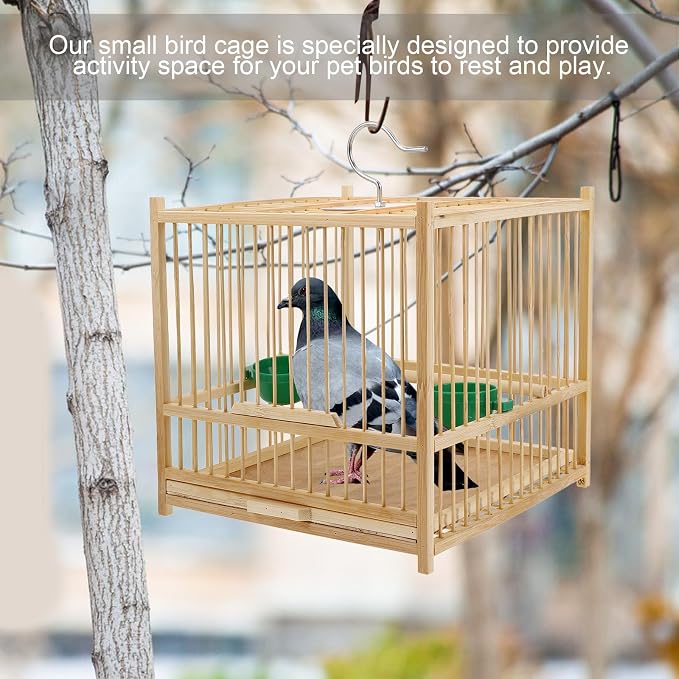 Kisangel Bamboo Bird Cage Small Parrot Cage with Hanging Hook Indoor Outdoor Bird Keeping 9.84X7.87X9.84 Inches for Budgies Lovebirds Cockatiels - Image 4