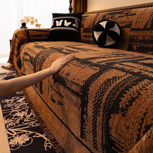 ROOMLIFE Dark Brown Couch Cover 3 Cushion Sofa, Washable Non Slip Furniture Sofa Protector Cover, Soft Chenille Sofa Slipcovers Sectional L Shape Dogs Couch Cover Throw Blanket with Tassels71''X118'' by ROOMLIFE