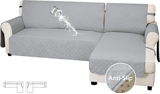 Easy-Going Waterproof Sectional Couch Covers with Chaise 2-Piece Non Slip L Shape Sofa Cover for Dogs Leakproof Furniture Protector Cover with Adjustable Strap for Pets (Small, Light Gray) by Easy-Going