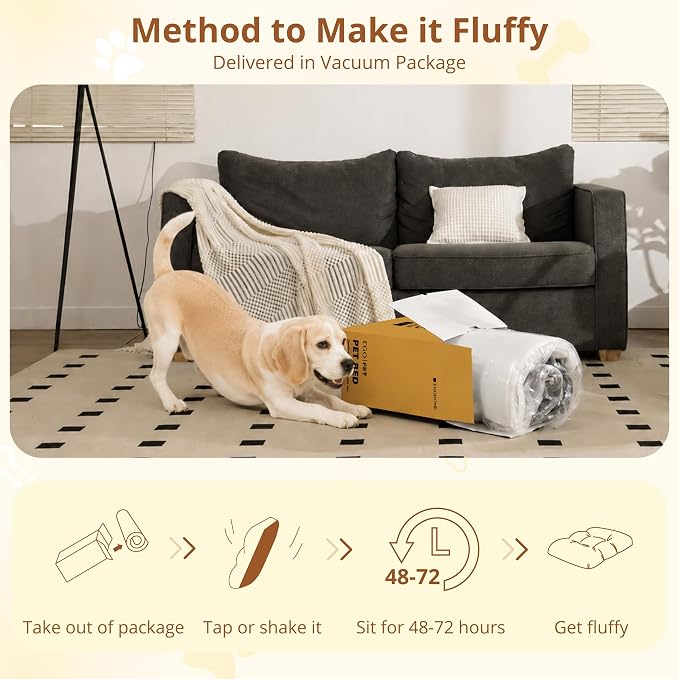 EGOHOME Dog Bed for Medium Dogs, Shredded Memory Foam, Washable, Non-Slip | Balanced Support Foam, CertiPUR-US, Removable Washable Cover, Rose Velvet, Dog Crate Bed & Kennel Pad, 29 x 21 Inch, Beige - Image 8