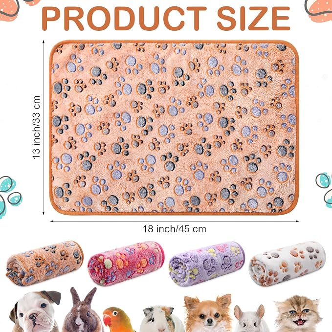 Reginary 4 Pcs Waterproof Guinea Pig Blankets Washable Small Animal Fleece Bedding Absorbent Guinea Pig Cage Liners Reusable Training Pee Pad Pet Sleep Mat for Hamster(Paw Print,18 x 13 Inch) - Image 2