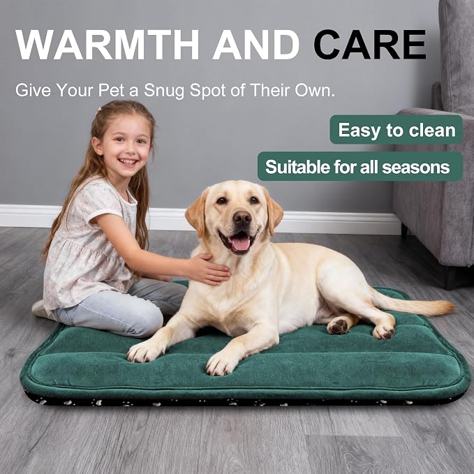 Dog Bed Mat, Reversible Dog Crate Pad with Washable Kennel Mat and Soft Foam, Flat Pet Bed for Dogs & Cats, for Crates Carriers & Travel (Green, 34" L*20" W*1.5" Th) - Image 6