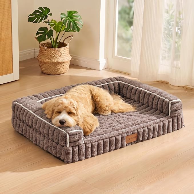 Orthopedic Calming Large Dog Bed Pet Sofa Bed 36''X24'' Taupe | 3-Sided Pet Couch Large Sized Dog, Soft Egg-Crate Foam Dog Mat, Waterproof Removable Washable Cover, Nonskid Bottom Cat Bed - Image 3