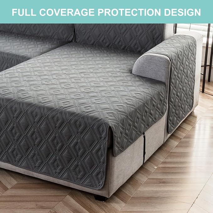 Genina Waterproof L Chaise Sectional Cover for Kids Pets (Dark Grey, Sofa Large) - Image 6