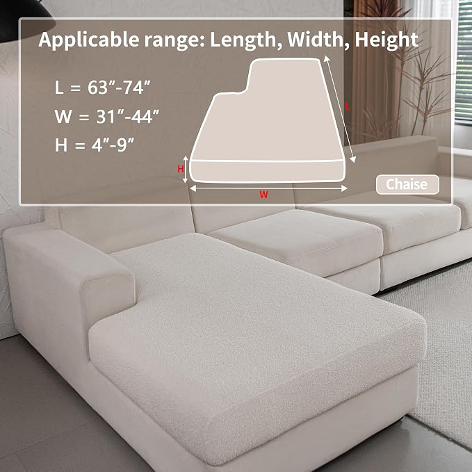 OHSIO Couch Cushion Covers for Sectional Sofa, Stretch Soft Sofa Slipcovers Washable Wear-Resistant Universal Furniture Protector for Living Room(1 Piece Chaise Cover, Ivory) - Image 2