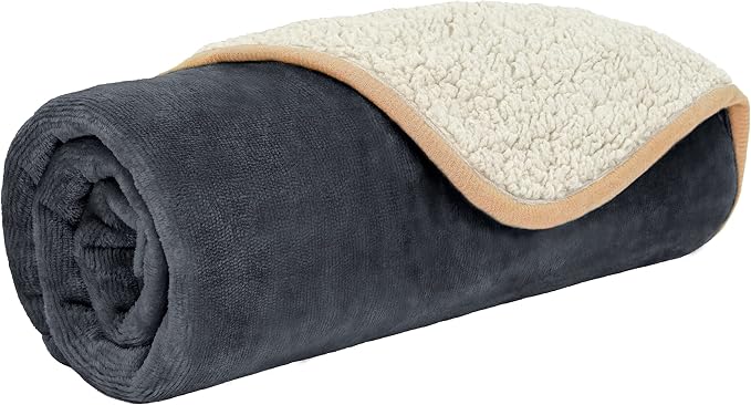 PETAMI Sherpa Fleece Waterproof CAT and Dog Blanket, Gray/Beige, Small - Image 7