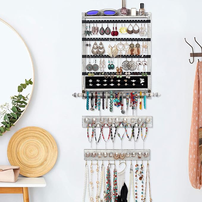 Wall Jewelry Organizer,3Pcs Hanging Jewelry Organizer,Wooden Jewelry Holder | Rustic Wall Mounted Jewelry Organizer and Storage,Wall Jewelry Hanger for Home Jewelry Storage Display - Image 4