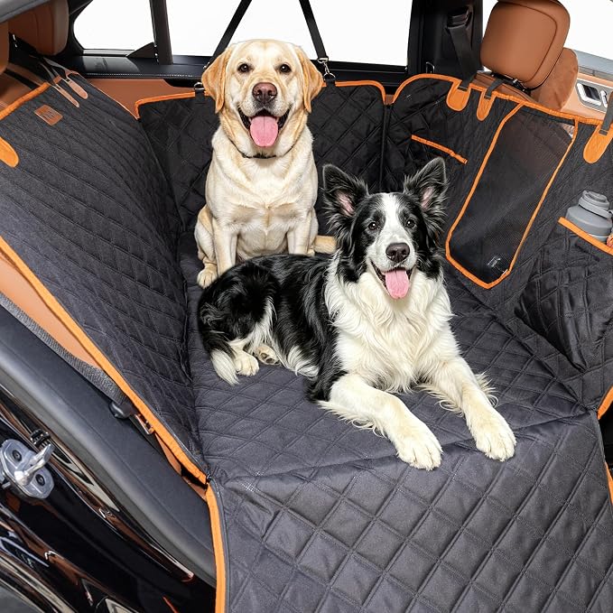 Dog Car Seat Cover for Back Seat – 900D Oxford Heavy Duty Hard Bottom Extender, Waterproof Dog Hammock with Mesh Window, Joint-Friendly Sponge Pad, Supports 600LBS – Fits Sedan/SUV by VivaSniff