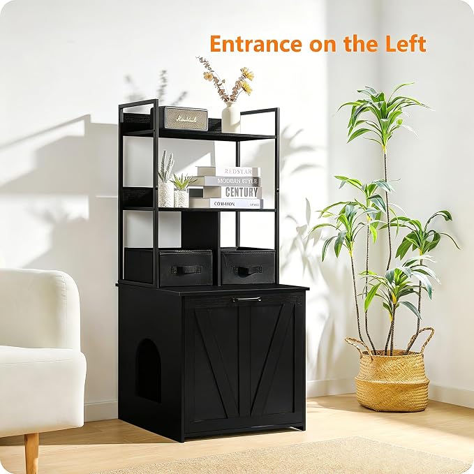 Dwanton Litter Box Enclosure with 2 Storage Shelves and 2 Drawers, 2-in-1 Hidden Cat Litter Box Enclosure Furniture with Shelf, Reversible Entrance, Washable Drawers, 50-Inch, Black - Image 5
