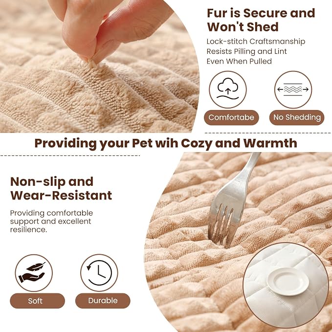 Couch Cover for Dogs Washable, Couch Covers for 3 Cushion Sofa Pet Friendly, Fuzzy Pet Couch Cushion Covers for Dog, Non Slip, Thick, Soft for Sofa Protector (Camel, 27.6" x 82.7"/70 x 210cm) - Image 4