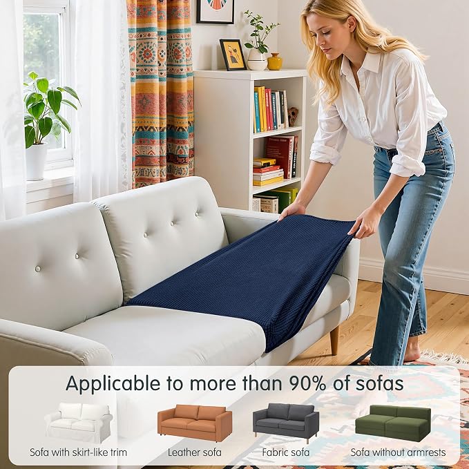 Hokway Stretch Couch Cushion Covers, 2 Piece Individual Sofa Cushion Slipcovers，Jacquard Sofa Seat Slipcover Set, Non-Slip Protector for Cushion (Darkblue,Small-2PC) - Image 4