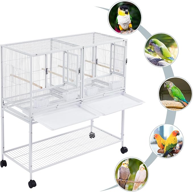 Yaheetech Stackable Divided Breeder Breeding Parakeet Bird Cage for Canaries Cockatiels Lovebirds Finches Budgies Small Parrots with Rolling Stand, White - Image 2
